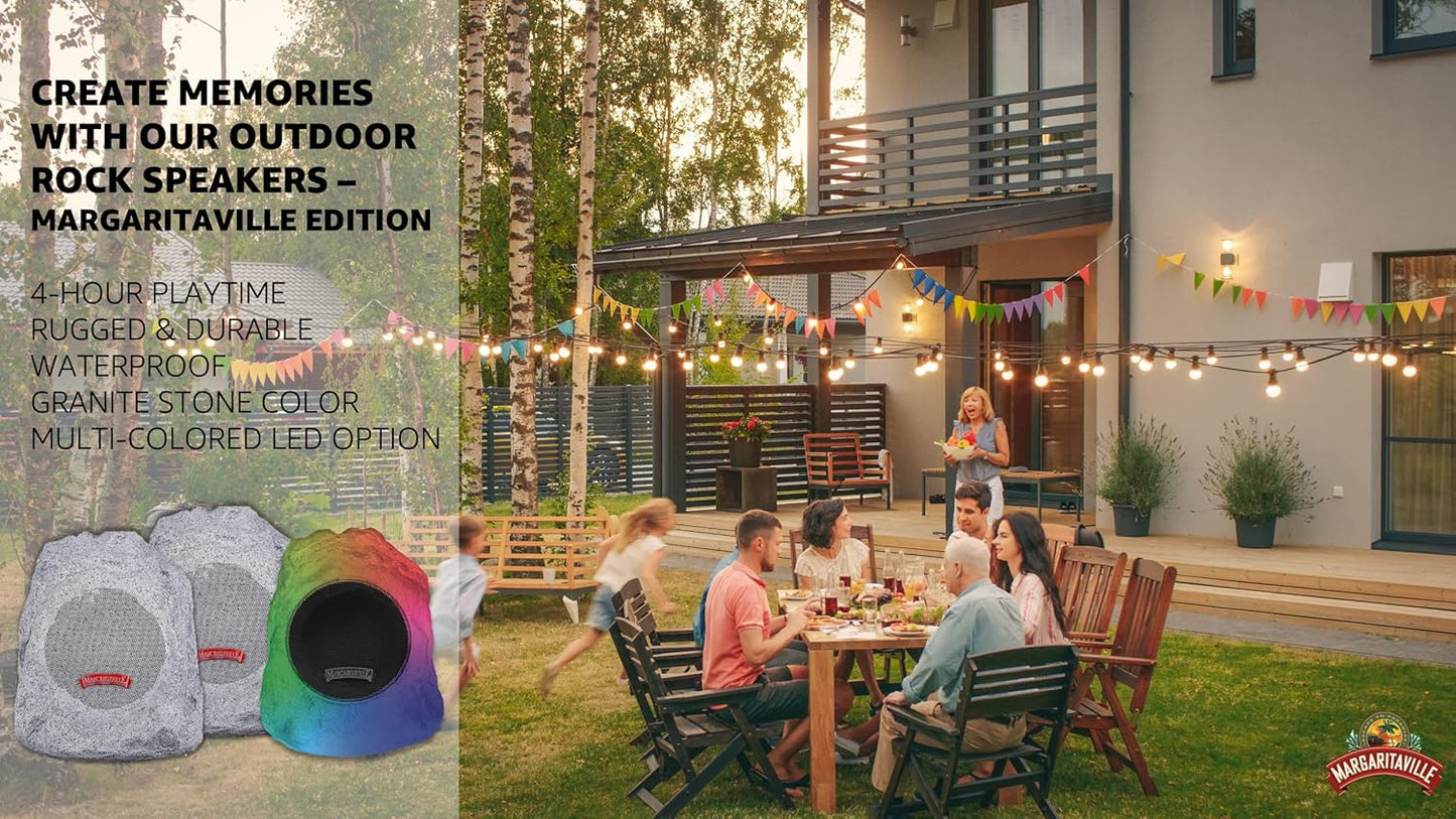 Margaritaville Outdoor Rock Bluetooth Wireless Speaker | Durable Bluetooth Speakers, Fantastic Yard or Patio Decor, IPX-4 Waterproof Rated, Granite Grey “On the Rock”