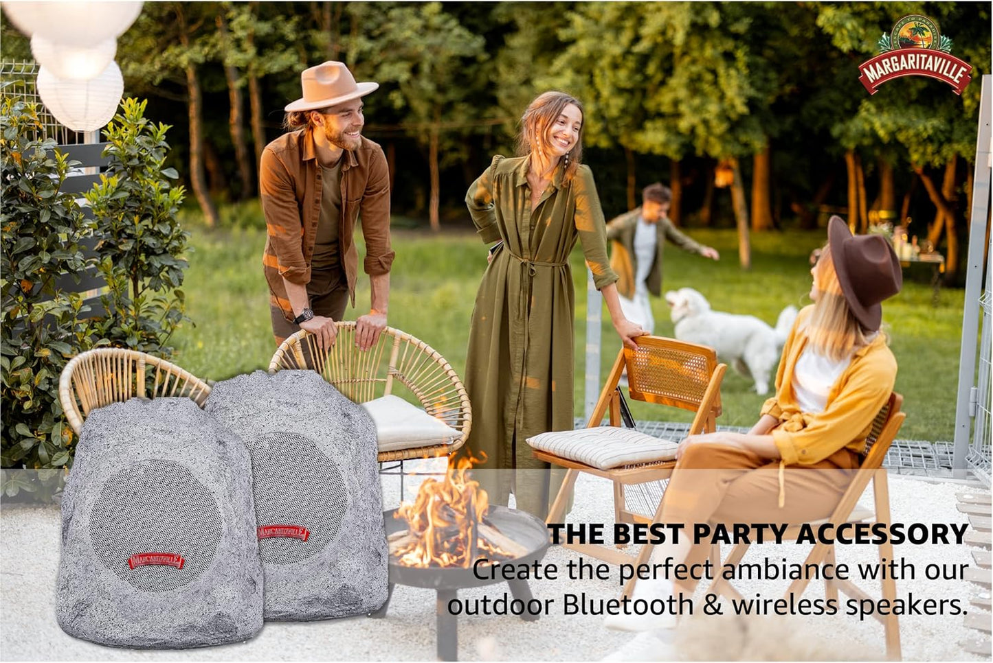 Margaritaville Outdoor Rock Bluetooth Wireless Speaker | Durable Bluetooth Speakers, Fantastic Yard or Patio Decor, IPX-4 Waterproof Rated, Granite Grey “On the Rock”