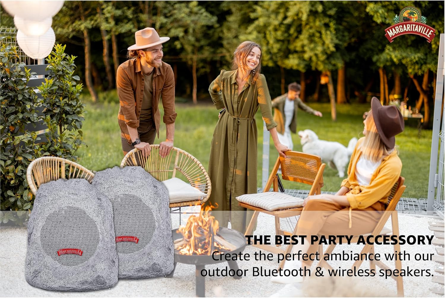 Margaritaville Outdoor Rock Bluetooth Wireless Speaker | Durable Bluetooth Speakers, Fantastic Yard or Patio Decor, IPX-4 Waterproof Rated, Granite Grey “On the Rock”