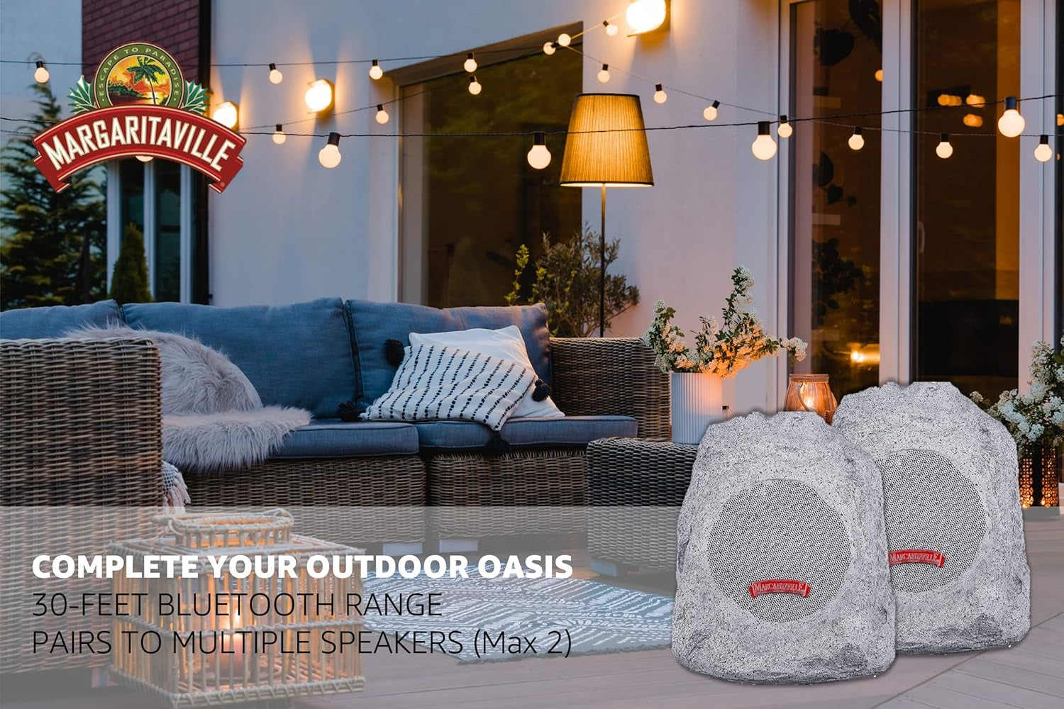 Margaritaville Outdoor Rock Bluetooth Wireless Speaker | Durable Bluetooth Speakers, Fantastic Yard or Patio Decor, IPX-4 Waterproof Rated, Granite Grey “On the Rock”