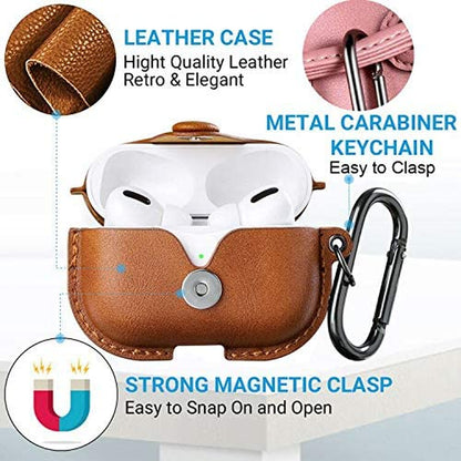 for Airpods Pro 2 Case Leather, Airpods Pro Leather Case Cover with Keychain Airpods Strap Compatible with Apple Airpods Pro 2Nd Generation 2023 2022/ Airpods Pro 2019 (Front LED Visible),Brown