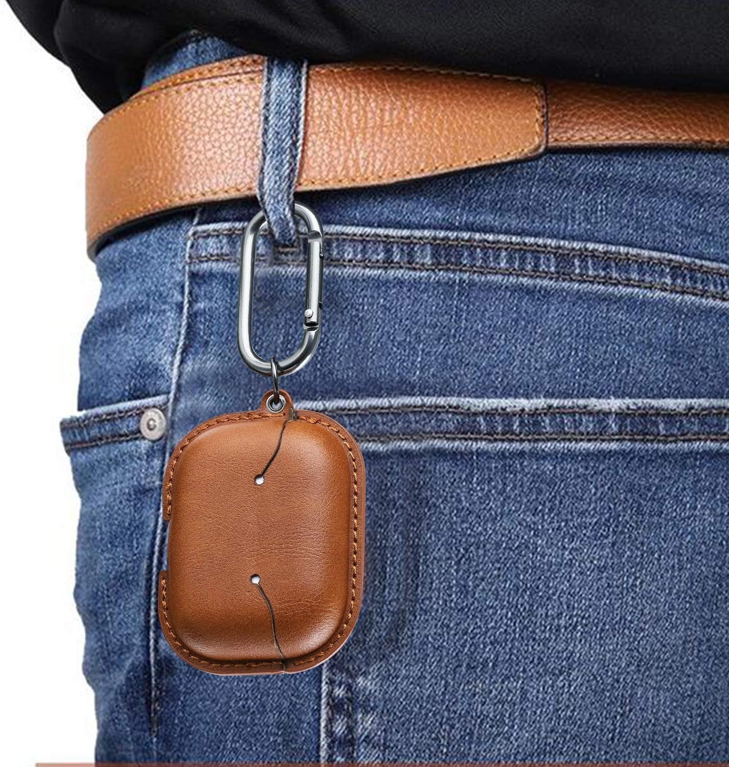 for Airpods Pro 2 Case Leather, Airpods Pro Leather Case Cover with Keychain Airpods Strap Compatible with Apple Airpods Pro 2Nd Generation 2023 2022/ Airpods Pro 2019 (Front LED Visible),Brown