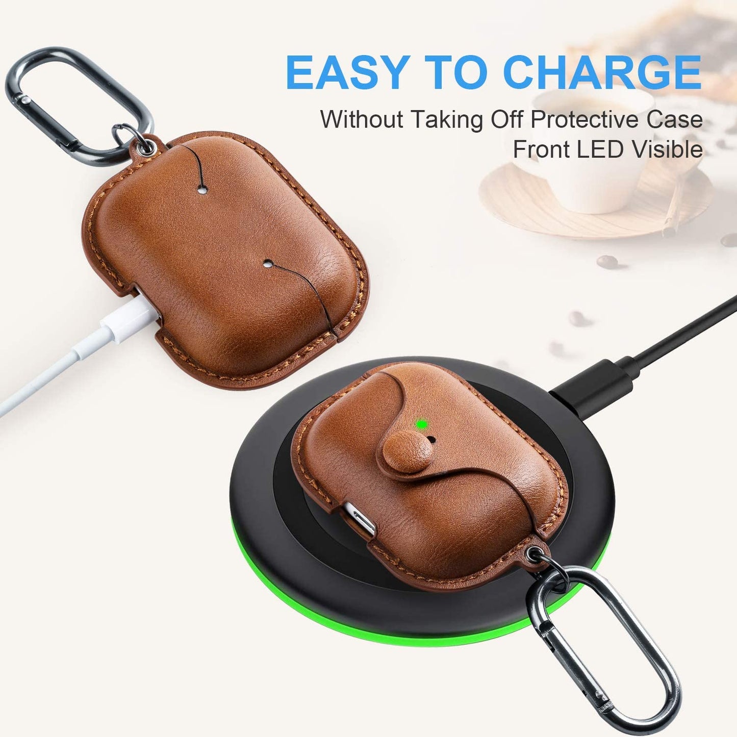 for Airpods Pro 2 Case Leather, Airpods Pro Leather Case Cover with Keychain Airpods Strap Compatible with Apple Airpods Pro 2Nd Generation 2023 2022/ Airpods Pro 2019 (Front LED Visible),Brown